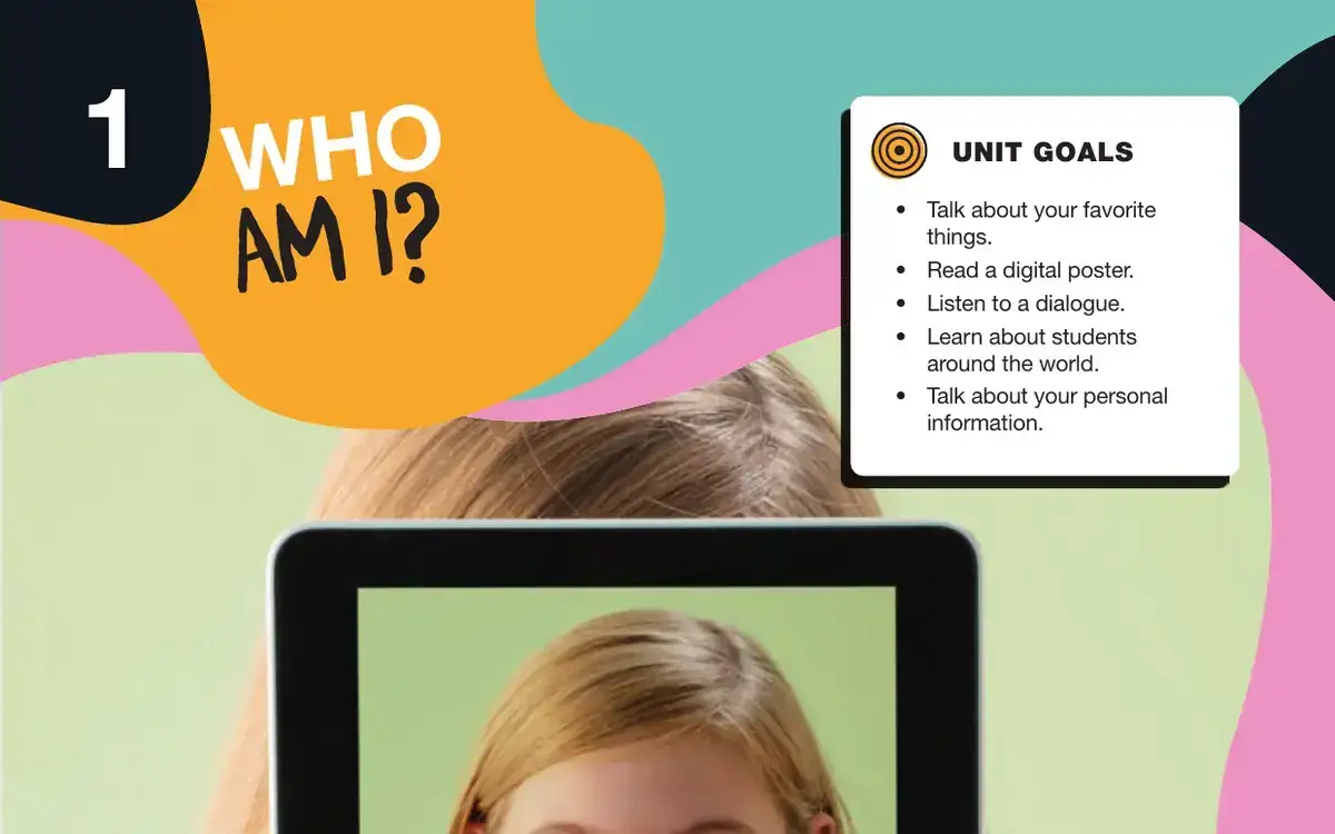 Close crop of the Unit 1 opener: unit number, title Who am I? and Unit Goals panel